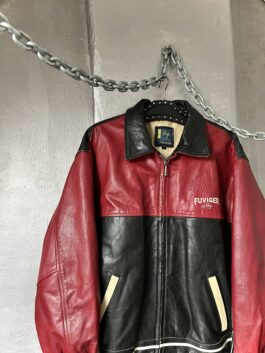 Vintage oversized real leather bomber jacket red black