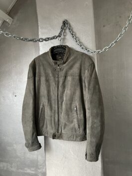Vintage oversized real leather motorcross racing jacket grey