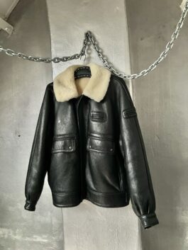 Vintage oversized real leather lammy shearling coat black