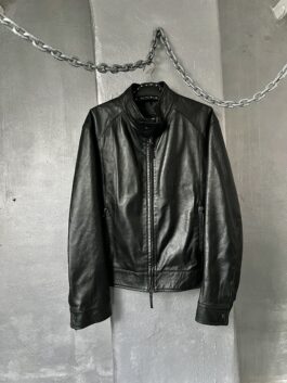 Vintage real leather motorcross racing jacket with double zip black