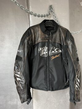 Vintage oversized real leather racing motorcross jacket black brown