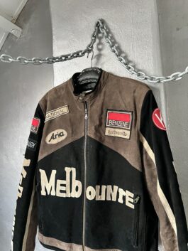 Vintage real leather motorcross racing jacket black brown