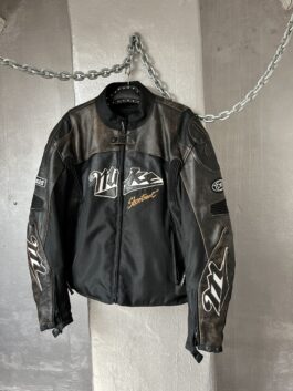 Vintage oversized real leather racing motorcross jacket black brown