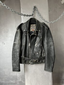 Vintage Energie oversized real leather biker jacket washed grey