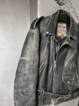 Vintage Energie oversized real leather biker jacket washed grey