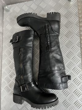 Vintage genuine leather biker boots black