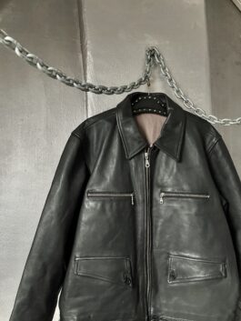 Vintage oversized real leather racing jacket black