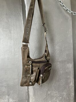 Vintage real leather crossbody bag washed brown
