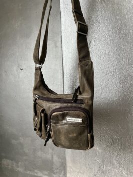 Vintage real leather crossbody bag washed brown