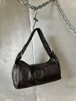 Vintage real leather handbag with buckle strap brown