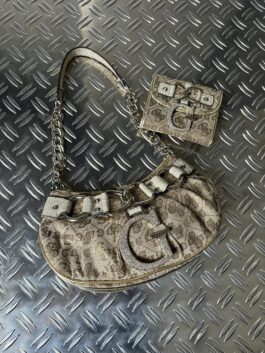 Vintage Guess monogram handbag with wallet brown gold