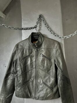 Vintage real leather motorcross racing jacket grey
