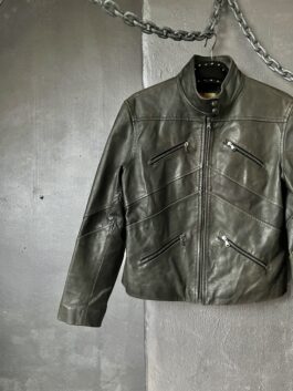 Vintage real leather motorcross racing jacket grey