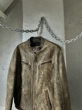 Vintage Chevignon oversized real leather racing jacket washed brown