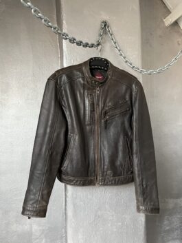 Vintage real leather motorcross racing jacket brown