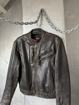 Vintage real leather motorcross racing jacket brown