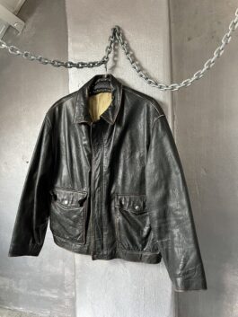 Vintage oversized real leather flying jacket washed dark brown