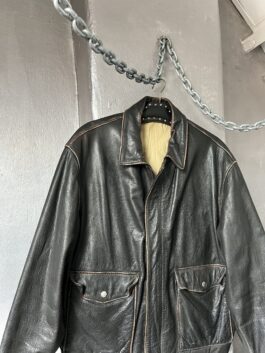 Vintage oversized real leather flying jacket washed dark brown