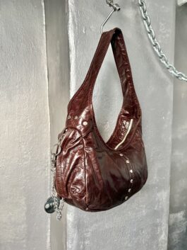 Vintage real leather handbag wine red