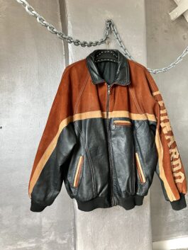 Vintage oversized real leather bomber jacket cognac black
