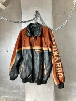 Vintage oversized real leather bomber jacket cognac black