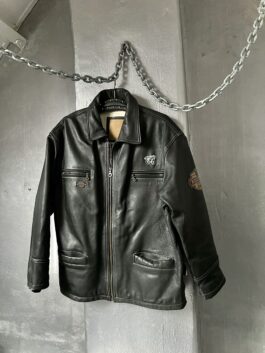 Vintage oversized Route 66 real leather racing jacket black