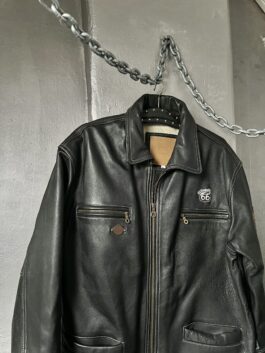 Vintage oversized Route 66 real leather racing jacket black