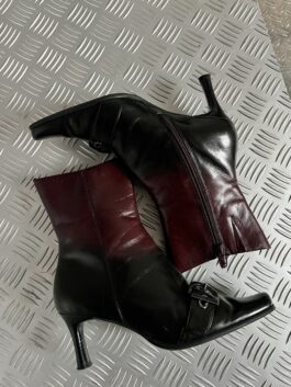 Vintage genuine leather heeled buckle boots wine red
