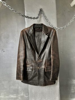 Vintage oversized real leather blazer jacket washed brown