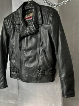 Vintage MQP oversized real leather biker jacket black