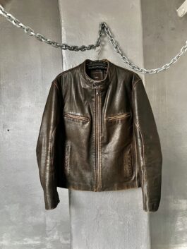 Vintage oversized real leather racing jacket washed brown