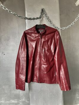 Vintage oversized real leather racing jacket wine red