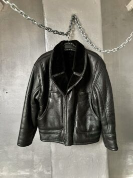 Vintage oversized real leather lammy shearling coat black