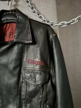 Vintage Bomb Boogie oversized real leather biker jacket washed black