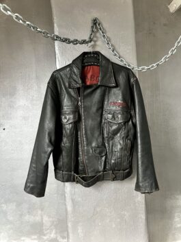 Vintage Bomb Boogie oversized real leather biker jacket washed black