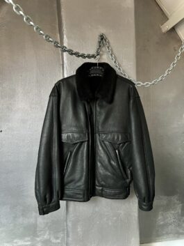 Vintage oversized real leather lammy shearling coat black