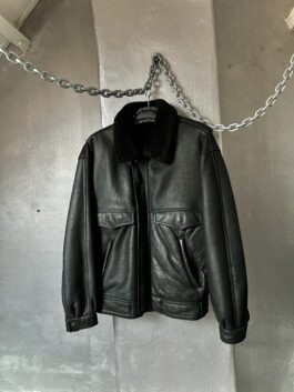 Vintage oversized real leather lammy shearling coat black