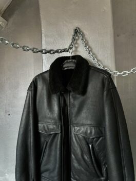 Vintage oversized real leather lammy shearling coat black