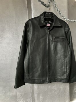 Vintage oversized real leather U.S. Polo racing jacket black