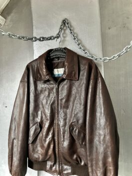 Vintage oversized real leather bomber jacket brown