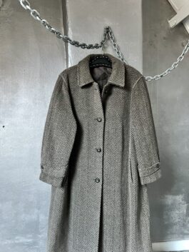 Vintage oversized woolen alpaca dad coat brown grey