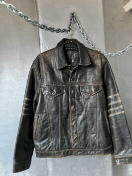 Vintage oversized real leather jacket washed brown