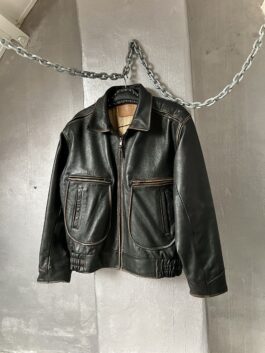 Vintage oversized real leather bomber jacket washed brown