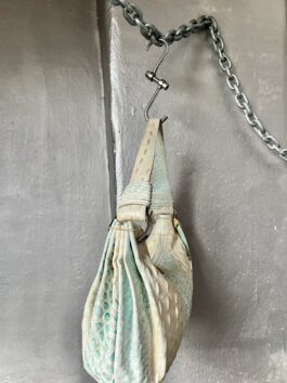 Vintage real leather snakeskin handbag beige/blue