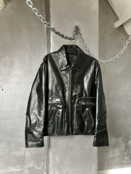 Vintage oversized real leather flying jacket black