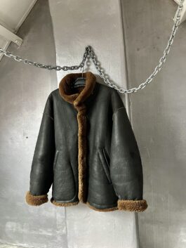 Vintage oversized real leather shearling lammy coat black brown