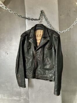 Vintage oversized real leather biker jacket washed brown