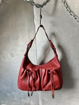 Vintage real leather shoulderbag with buckle straps red