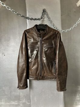 Vintage oversized real leather motorcross racing jacket brown