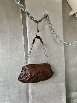 Vintage DKNY real leather shoulderbag with chains brown